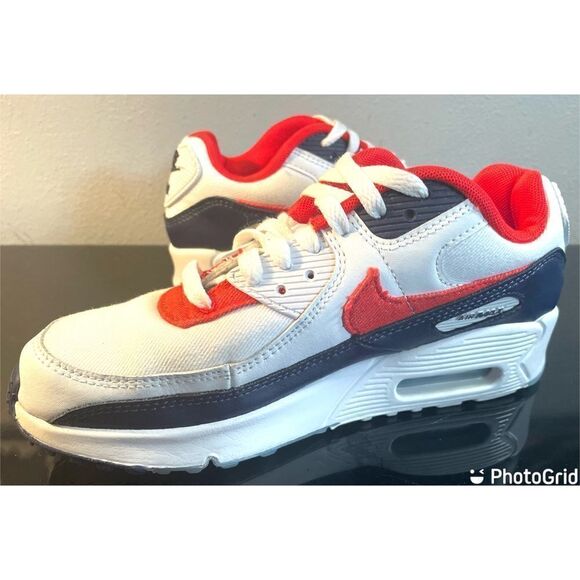 Nike Air Max 90 GS Denim Youth Low Sneaker Shoe DJ5177-100 White/Red/Blue 5Y - Picture 13 of 13